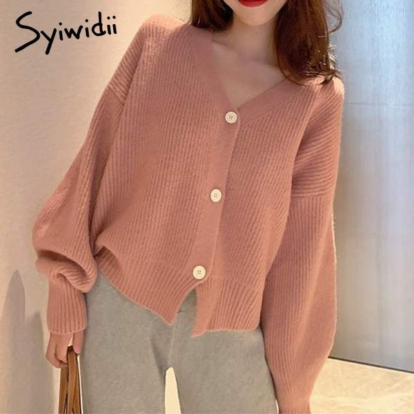 

syiwidii sweater women cardigans batwing sleeve solid korean single breasted knitted ribbed cardigan women pink white 201202, White;black