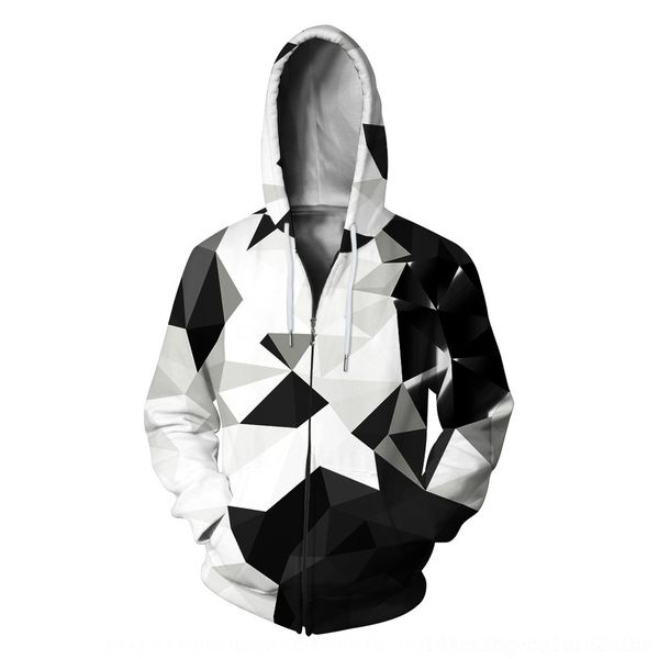 

ukro1 fashion printed square digital printed cardigan sports digital zipper hooded digitalsweater fashion men's square street men, Black