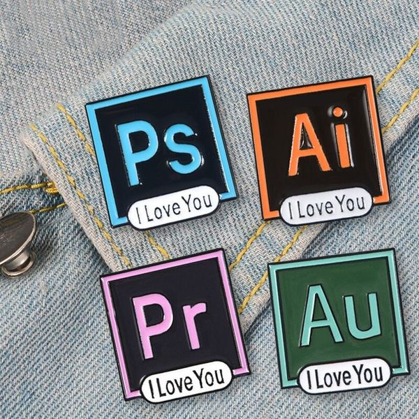 

ps ai pr au enamel pins i love you pshop illustrator badge custom pastel brooch denim shirt lapel pin designer jewelry gift, Blue