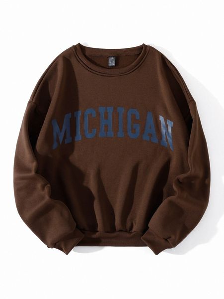 

letter graphic drop shoulder thermal pullover w2oh#, White;black