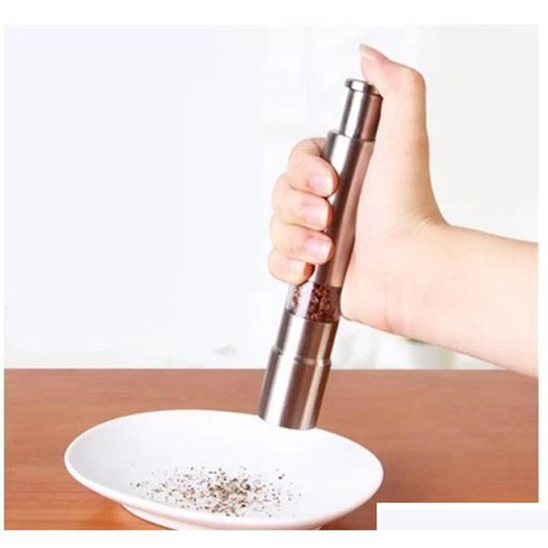 

manual pepper mill salt shakers one-handed pepper grinder stainless steel spice sauce grinders stick jllwwx homeindustry