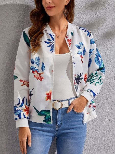 

emery rose floral print zip up bomber jacket w8y4#, Black;brown