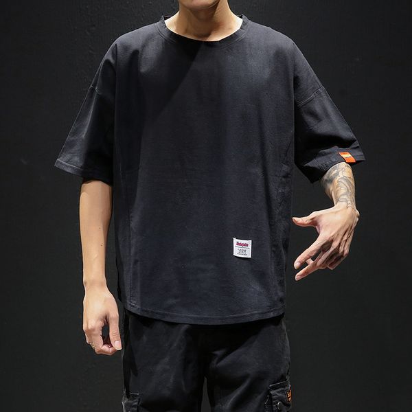 

fresh style shirt summer men's solid color splicing cotton linen short sleeve t-shirt, White;black