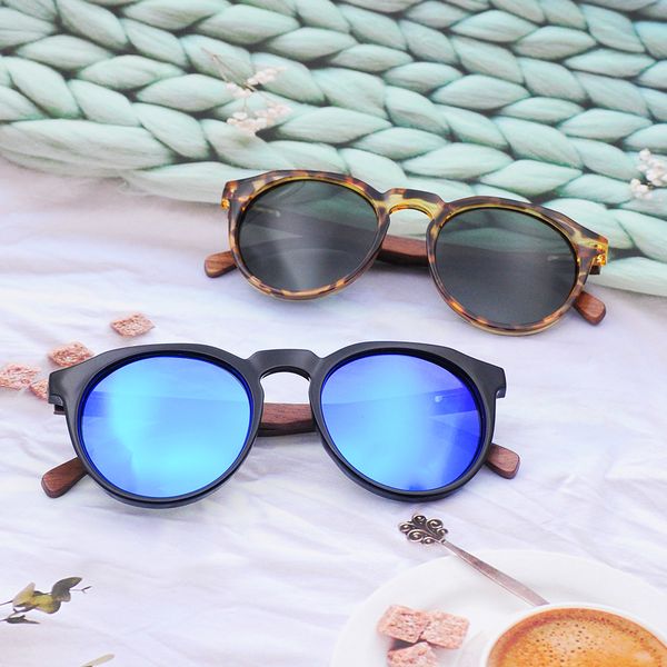 

the new leisure sunglasses bamboo wooden fashion round portable anti uv outdoor uv400 lens, White;black