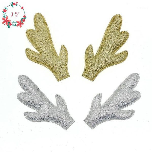 

christmas decorations set of 50pcs gold silver glitter reindeer antlers fawn fabric w/ sponge padded buckhorn applique for decor,craft diy1
