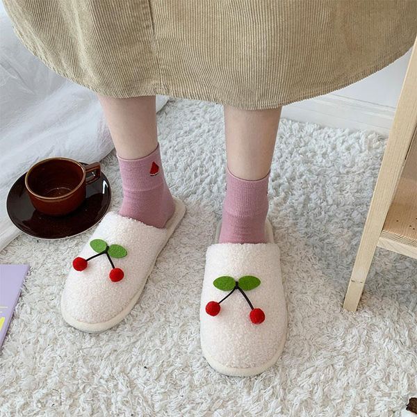 

slippers women's winter cute fruit warm plush ladies shoes women indoor shoe female home house footwear flat casual comfort 2021, Black