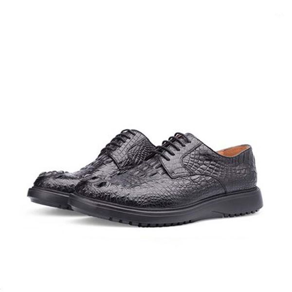 

dress shoes piliyuan crocodile leather men male handmade business leisure lace-up round head formal1, Black
