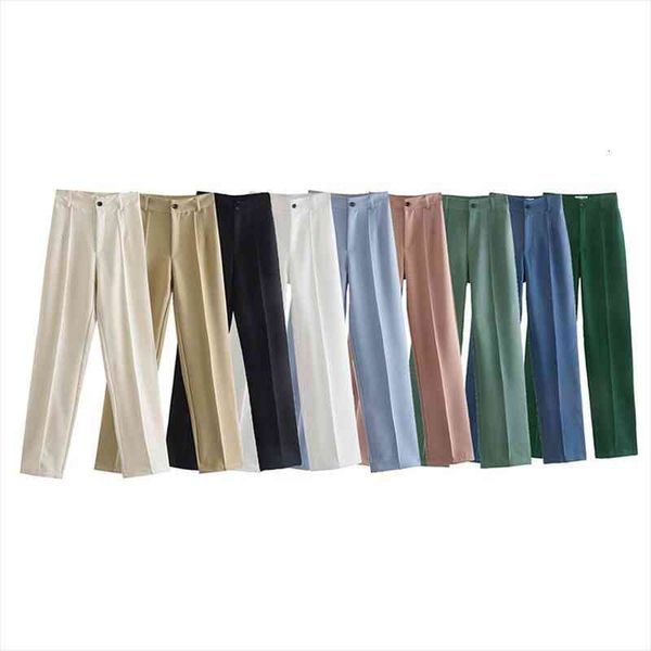 

women chic pants fashion office lady solid straight pants vintage high waist zipper fly female trousers mujer, Black;white