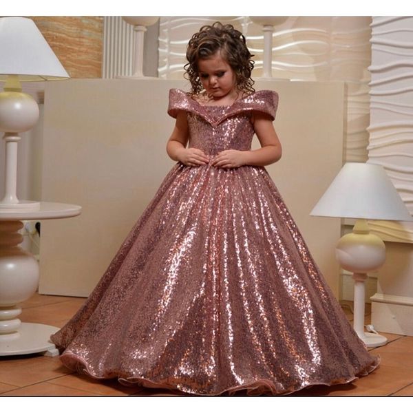 

luxury rose gold sequins girls dresses ball gown lace up back little princess birthday party dress custom made t200709, Red;yellow