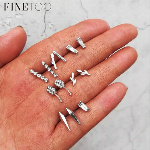 

minimalist crystal small geometric stud earrings set leaf branch bar simple earrings for women tiny ear studs orecchini donna, Golden;silver