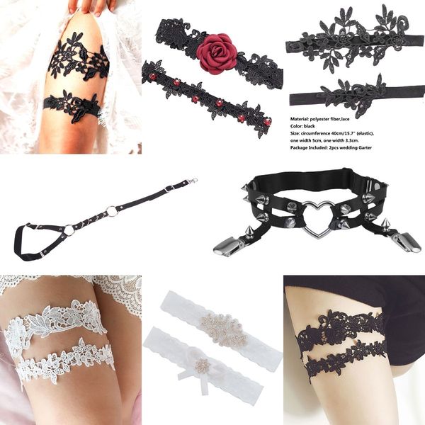 

1pc rhinestone white lace wedding embroidery floral garters for women/bride thigh ring bridal leg garter, Black;white
