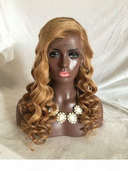 

100% unprocessed human hair loose wave lace front wigs honey blonde glueless full lace wigs human hair for black women, Black;brown