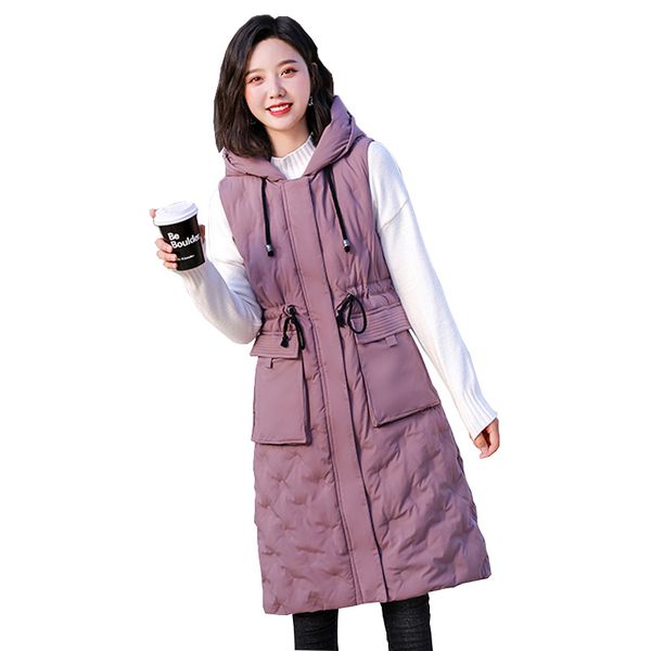 

2021 new winter long sleeveless vest coats women stand collar plus size cotton padded jacket vests fashion woman waistcoat p1v1, Black;white