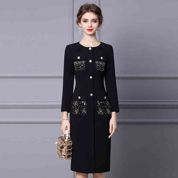 

casual dresses zhili small fragrance dress in autumn and winter high-grade feeling with coat nail beads long sleeved skirt g2xm, Black;gray