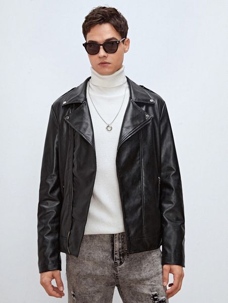 

men zip up pu leather moto jacket g8bc#, Black;brown