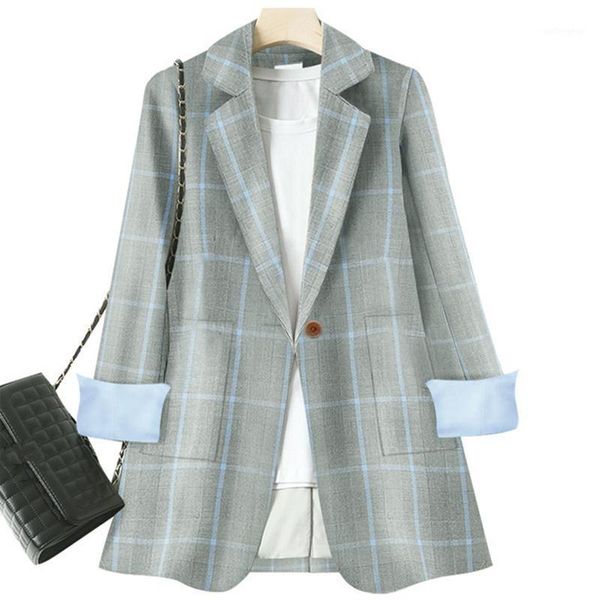 

star chic fashion plaid women suit casual streetwear blazer suits business femme jackets lattice loose one button coat lady 1, White;black