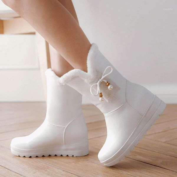 

sweet pink white black for russia winter keep warm fur snow boots shoes women slip on flat sole cosily walking calf boot1