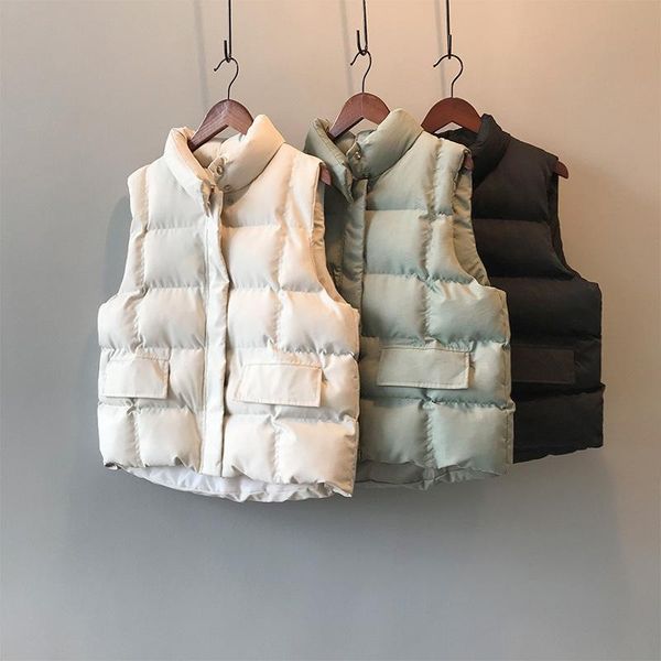 

women's vests cotton puffer vest for women waistcoat chalecos para mujer 2021 winter korean casual loose sleeveless jacket, Black;white