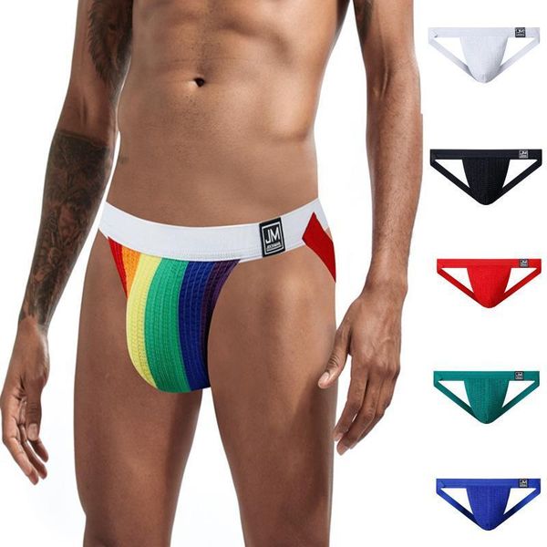 

sports fitness rainbow color briefs men's underwear slassic double thong homme male panties underpants ropa interior hombre1, Black;white