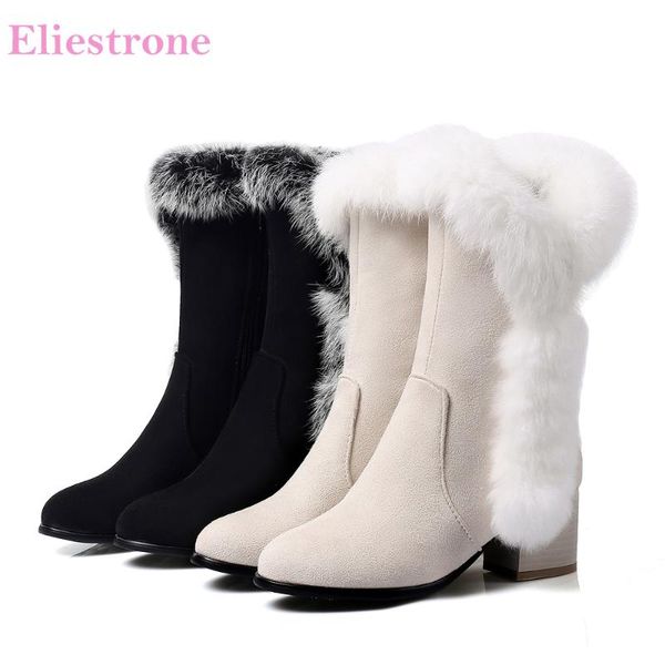 

new cold black beige women snow boots fur lady winter nude ridding shoes med heel plus big size 10 32 45
