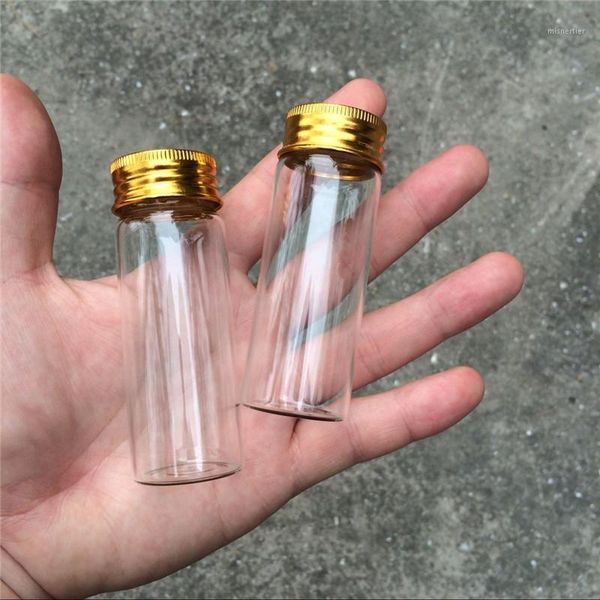 

storage bottles & jars wholesale- 30x80x21mm 40ml transparent glass with aluminium screw cap empty golden lids gift vials 50pcs1