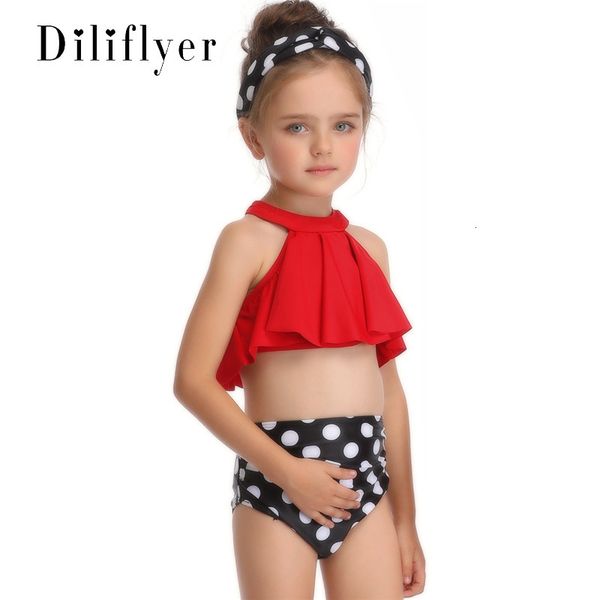 

2020 new children's swimsuit with single flying edge for girls, White;black