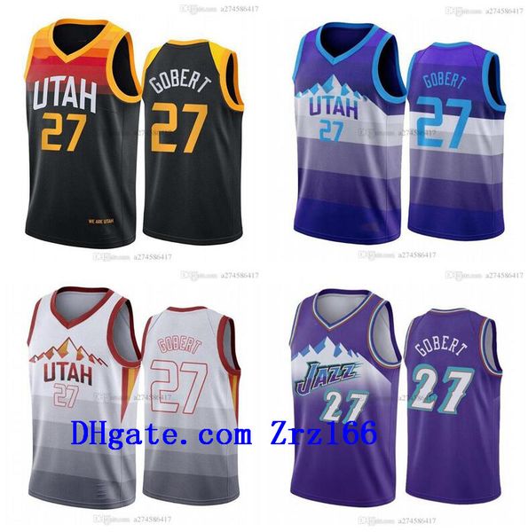 

men basketball utahcity team rudy 27 gobert black red orange 2020-21 snow mountain city sleeveless jersey and shorts