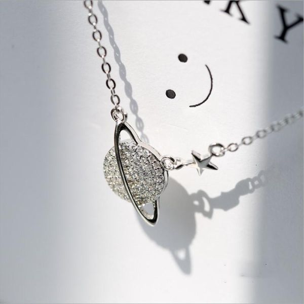 

heyluoke fashion jewelry space planet necklaces chain cubic zirconia chokers pendant necklace for women party collar, Silver