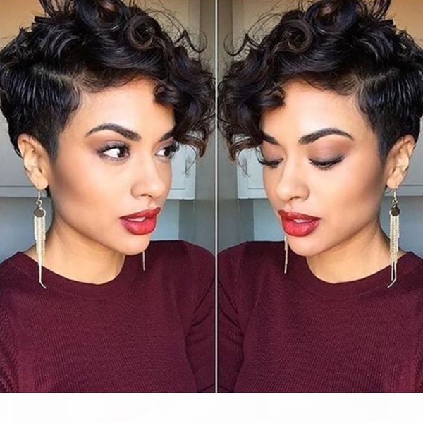 

короткие пушистый волнистые парики большие завитки фронта шнурка для чернокожих женщин афро-американских человек волос 180% плотности парик, Black;brown