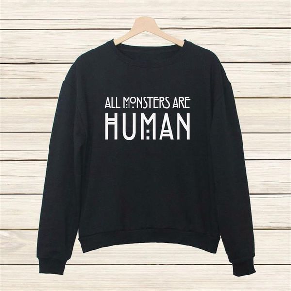

letter all monsters are human hoodies sweatshirts 2020 women casual kawaii harajuku new sweat clothing european korean, Black