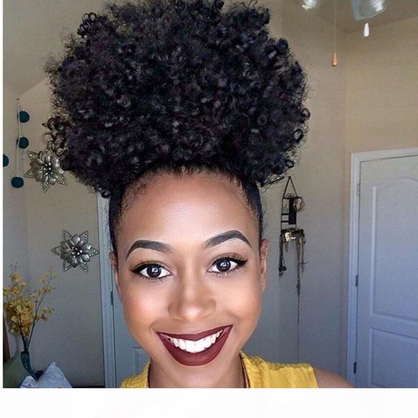

100%real new hair ponytail hairpieces clip in short high afro kinky curly human hair 120g drawstring ponytail hair extension for black women