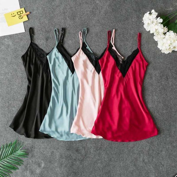 

suspender dress female dressing gown summer nightdress lace backless sleeveless home service comfortable sleepwear 20201, Black;red