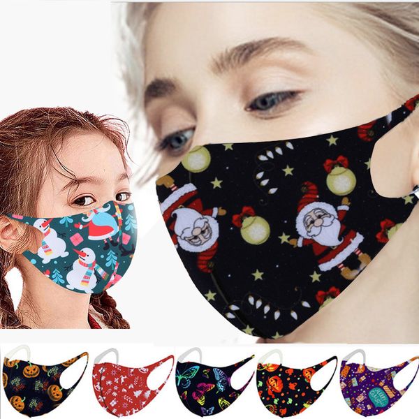 

face mask christmas santa snowman ice silk printed designer face masks men women kids dust-proof haze children facemask, Silver