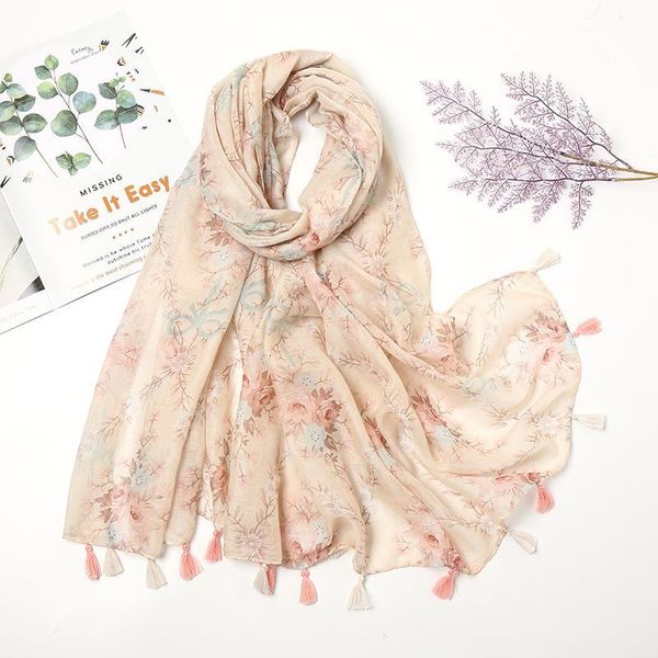

2020 luxuey spring women scarf fashion floral print cotton hijabs scarves for ladies shawls and wraps stoles bandana, Blue;gray