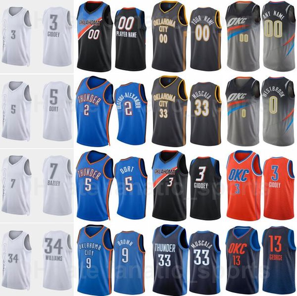 

75th anniversary basketball print mike muscala jersey 33 jeremiah robinson-earl 50 josh giddey 3 luguentz dort 5 darius bazley 7 shai gilgeo, Black;red