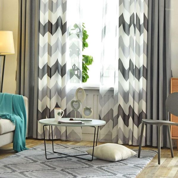 

grey strip curtains in the living room accept customize size drapes curtains blue strip stitching decorative1