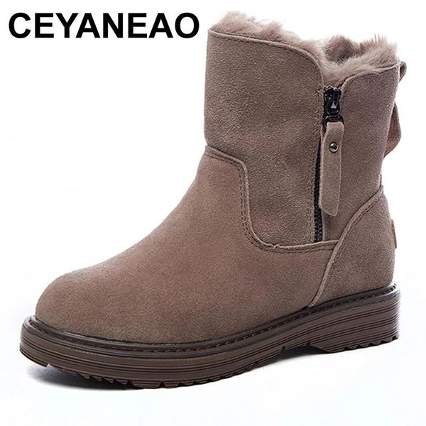 

ceyaneaowomen winter leather snow boots zipper shoes woman warm fashion ankle boots casual black botas mujer fur shoes for women