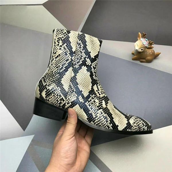 

2020 trendy fashion men's classic boots python grain cowhide gold silver western knight martin boots large size 38-47, Black
