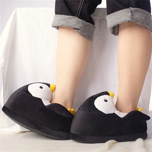 Bambini Inverno Casa Cotone Morbido antiscivolo Fluffy Cute Cartoon Peluche Pantofole donne Animali Pinguino Scarpe Indoor Y201026