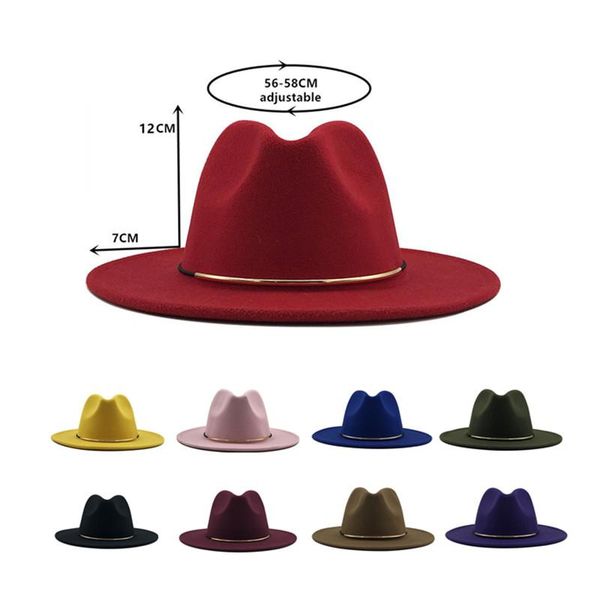

golden buckle women fedora hats wide brim felt panama hat gentleman elegant men winter autumn jazz caps wholesale, Blue;gray