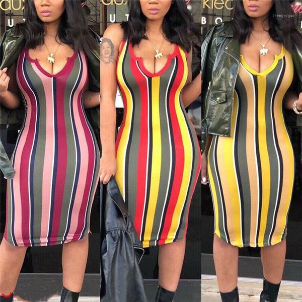 

women's v neck rainbow vertical strips sleeveless strappy midi dress bodycon tube plus size1, Black;gray