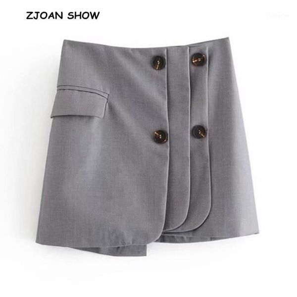 

retro double-breasted buttons slit asymmetrical skirt 2018 new woman split mini short irregular skirt femme chic 2 colors1, Black