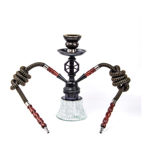 

double glass hookah pipe set travel chicha nargile with hose bowl tongs tray waterpijp sheesha accessories