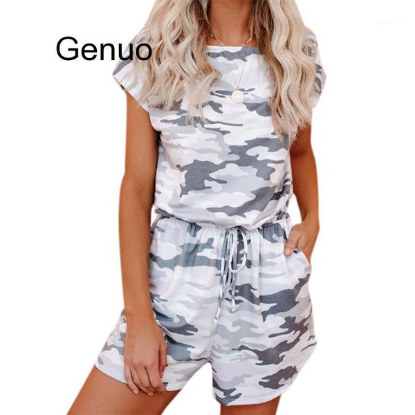 

women's playsits printed short sleeve casal playsuits women clothing summer camouflage playsuits femme1, Black;white