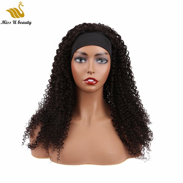 Cor natural Kinky Curly Human Human Wig Machine Feito Perucas Remyhair Head Band 130% 150% Densidade