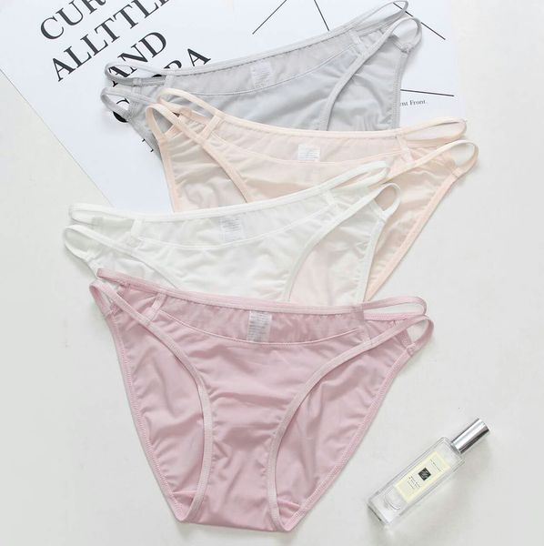 

new style hollow side thin belt underwear women ice silk breathable low waist underwear women, Black;pink
