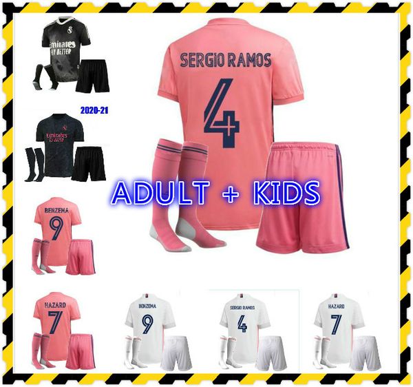 

2020 2021 real madrid jerseys 20 21 soccer jersey hazard sergio ramos benzema vinicius camiseta football shirt uniforms child kids kit sets, Black