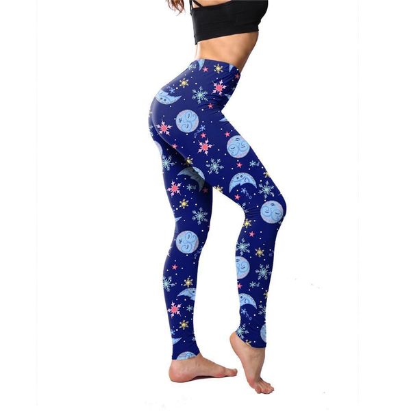 

spring summer fashion 2020 woman slim fitted leggings casual animal cat cartoon snow sun moon blue printing pencil pants, Black