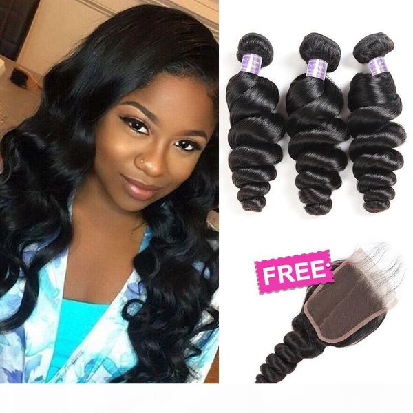 

peruvian hair extensions indian human hair bundles brazilian loose deep body wave buy 3bundles get a closure yaki straight loose wave, Black