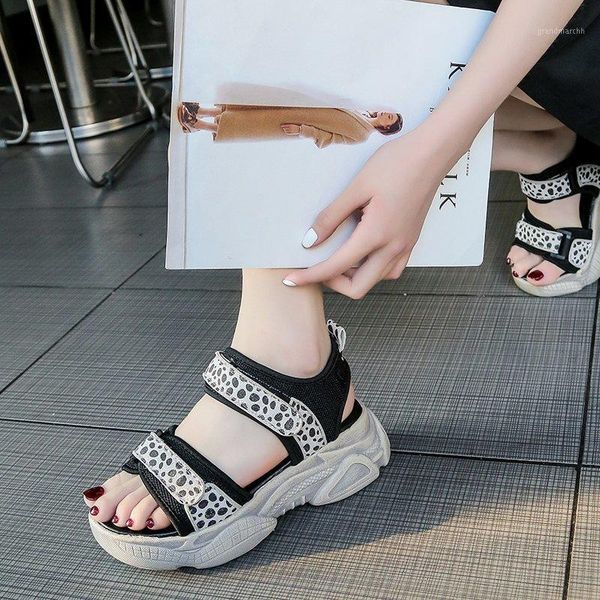 

2020 new summer thick bottom increased sandals female fashion wild leopard sports sandals old x2571, Black